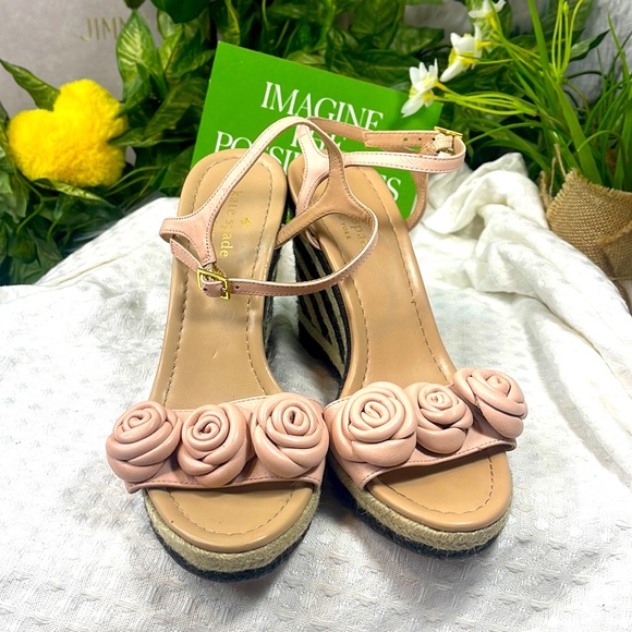 Kate spade Jill sandals shoes wedges pale pink rosettes 7 - Picture 4 of 11